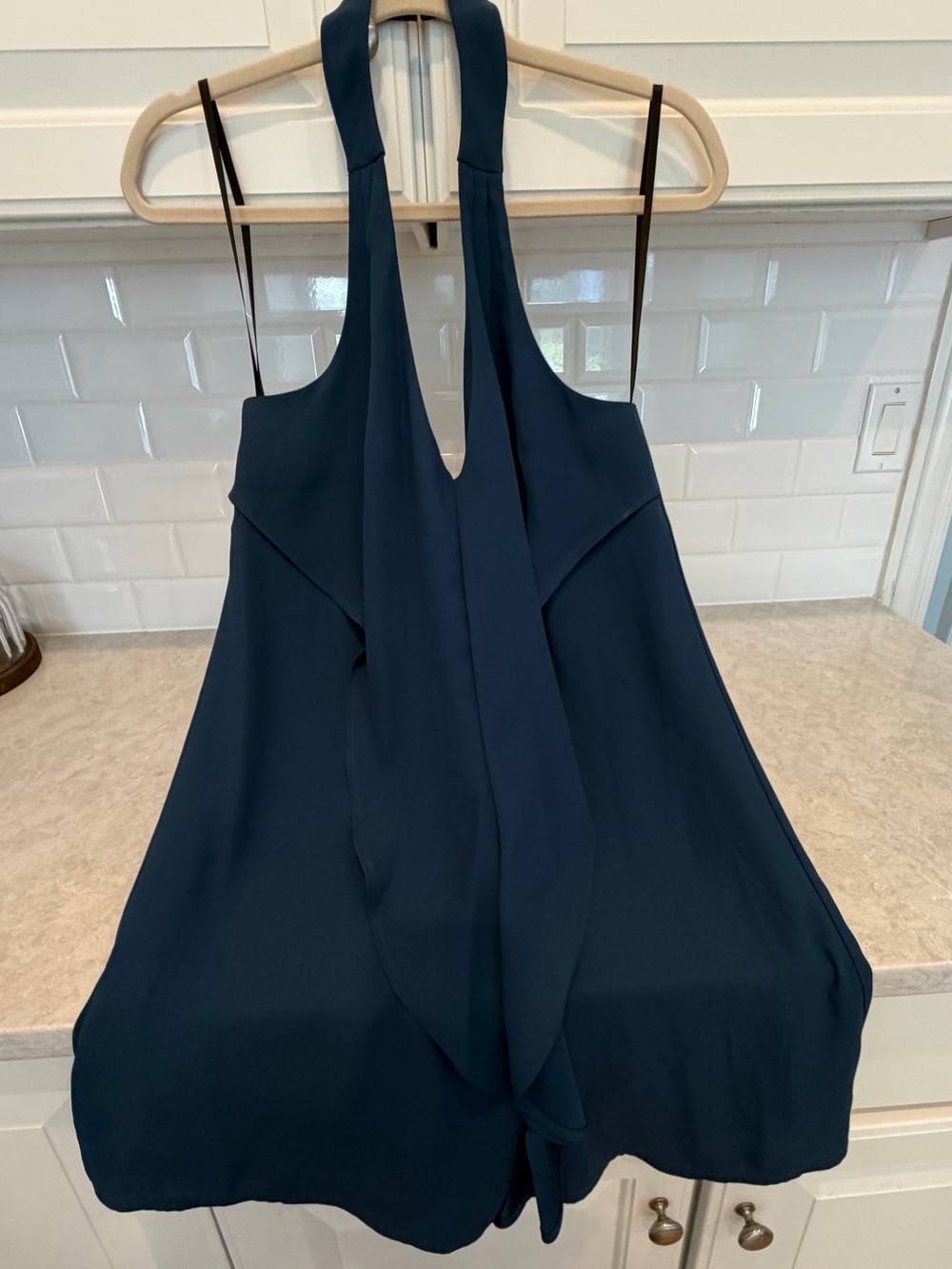 BCBGeneration Navy Backless Halter Swing Dress